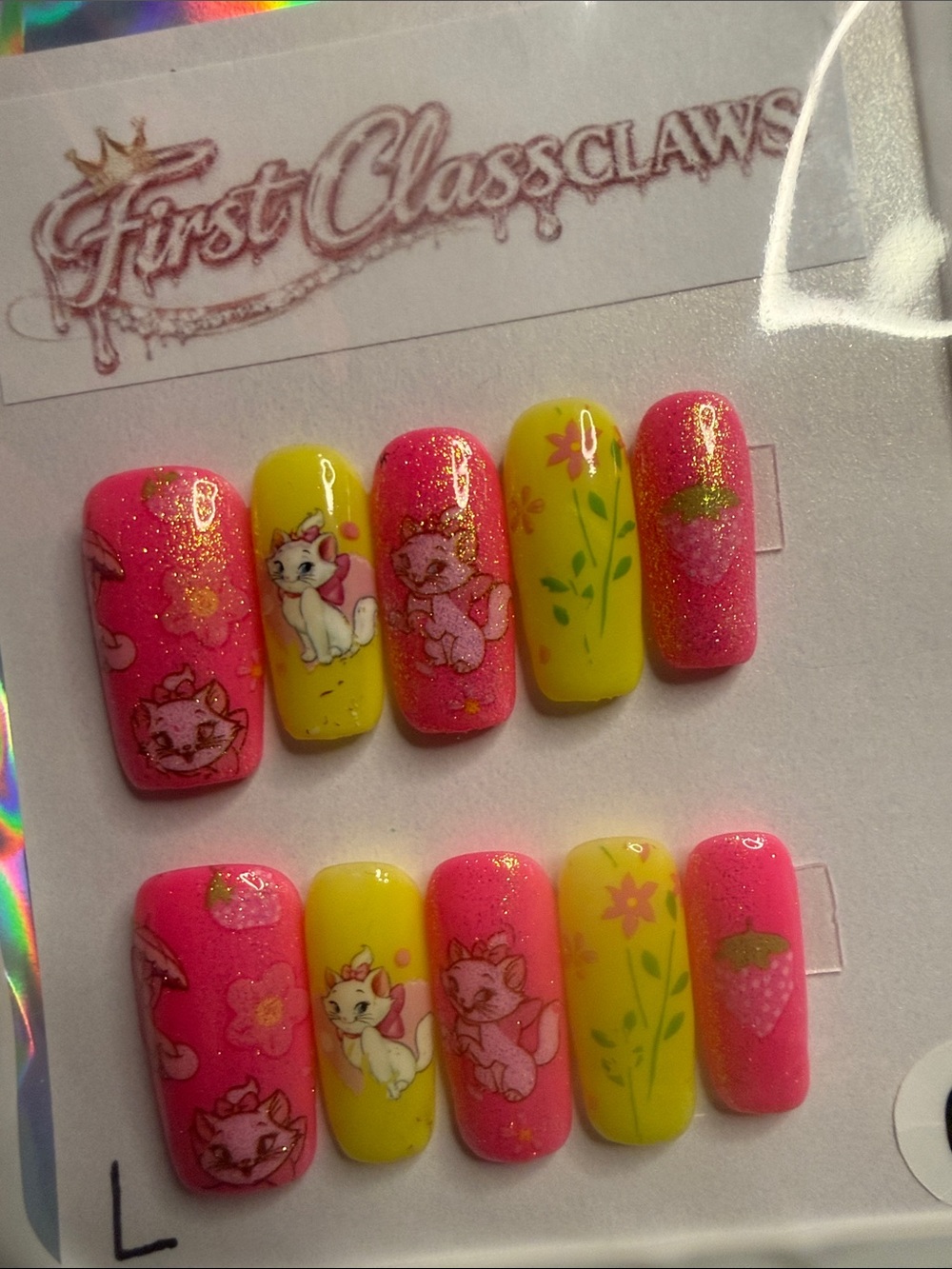 First Class Claws Pink & Yellow Kitty Aristocats Press-On Nail Set